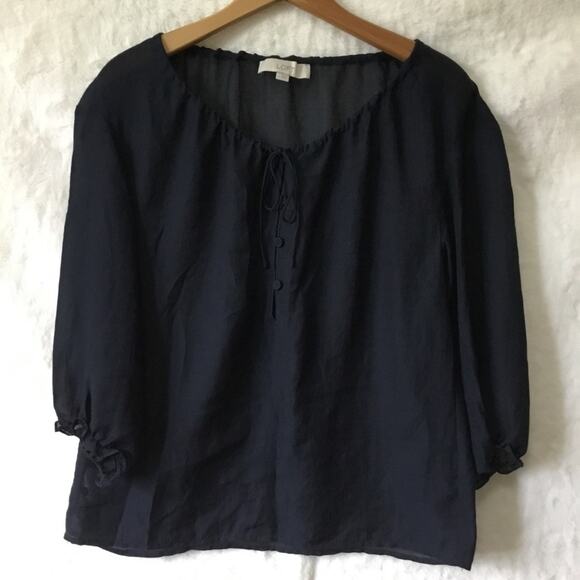 LOFT Navy Sheer Peasant Blouse - Picture 15 of 16